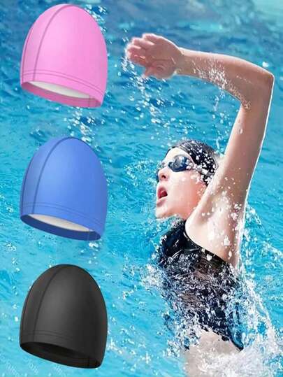 1pc Breathable Elastic Swimming Cap With Non-Slip Design And Ear Protection For Men And Women - Perfect For Pool, Beach, And Summer Fun