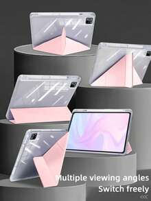 1pc Transparent Acrylic Y-Fold Flat Tablet Protective Case, Available In Lavender Purple, Black, Pink, Gray, Multi-Fold Multi-Angle Stand With Pen Slot, High-Transparency Acrylic Backcover Anti-Scratch Anti-Bend, Magnetic Auto Sleep/Wake Smart Power Saving, Minimalist/Casual/Classic Design, Compatible With IPad Mini 6/Mini 7/9.7/10.2/10.5/Air 4/Air 5/10th/10.9/Pro 11"/Air 11"(M2)/Air 13"(M2)/Pro 11"(M4)/Pro 13"(M4) 2024 12.9"/Compatible With IPad Air 13"(M3 2025)