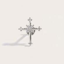 1pc Fashionable Minimalist Diamond Cross Stainless Steel Stud Earrings, Suitable For Women's Daily Wear - Cross - View 6