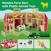 SIMPLIPLAY Farm Animal Toys With Portable Wooden Barn For Kids 3+ Years Old, 10 PCS Farm Animals Figures For Boys, Girls, Animal Lovers, Gift For Kids Toddlers, Improve Fine Motor Skills(Large) - Multicolor - View 4