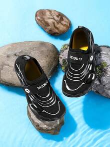 TATORHT 1 Pair Kids' Summer Aqua Shoes, 3D Print, Breathable Mesh, Low-Top Hook And Loop, Quick-Dry Barefoot, Boys' Beach Water Swimming Shoes, Rubber Sole, Outdoor Cycling, Indoor Fitness, Yoga, Running, Skipping, Multi-Function Training Shoes - Black - View 10