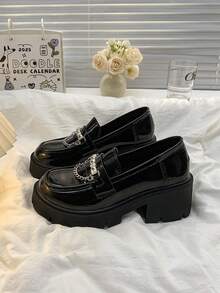 Giày lười Lolita đế cao 8cm, giày Mary Jane phong cách Punk Gothic Lolita dành cho nữ - màu đen - Xem 3