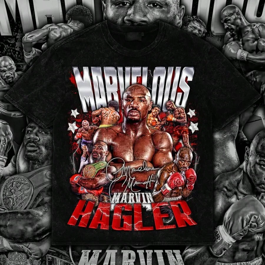 Marvin Hagler Custom Design Tee Front Design Only 14x17in PNG Digital Download With Halftone Vintage Retro Style Ready To Print - Black - View 1