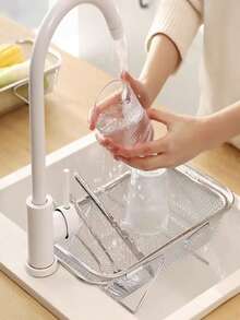 1pc Stainless Steel Fruit & Vegetable Washing Basket, Large Size Adjustable Collapsible Drain Basket, Kitchen Essential, Size: 34cm*24cm - Multicolor - View 3