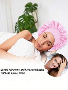 1pcs Silk Sleep Bonnet Set - Satin Hair Wrap For Curly/Natural Hair With Soft Elastic Band (Black & Gold), Gentle Night Cap For Hair Protection & Frizz Control - 彩色 - 查看 8