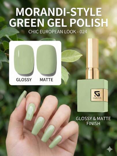 GMUME 16ml mjukt matchagrönt nagellack nr 024, vår påsk St. Patrick's Day minimalistisk nagelkonst soak-off UV LED gel nagellack, kräver baslack och överlack