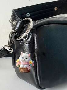 Cute Cat Acrylic Pendant, Cat Shaped Bag Charm, 2D Acrylic Pendant, White Cat Sitting In Flower Basket, Car Keychain, Home Decor, Pet Lover Gift, Fun Decor, Smooth Texture, Outdoor Decor, Gift, Souvenir, Gift For Friends, Family, Girls, Unique Birthday Gift, Party Gift, Holiday Gift, Teacher Gift - Multicolor - View 8