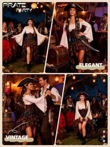 5件套海盗主题装扮套装，角色扮演套装，仿真海盗服套装，包括（一条棕色腰带，一条黑色头巾，一副耳环，一个眼罩，一条项链），适合万圣节活动、角色扮演、派对、舞会、聚会和其他场合。 - 彩色 - 查看 4