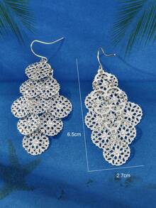1 Pair Fashion Silver Hollow Floral Pendant Earrings For Women, Party And Daily Wear Jewelry Accessories - Silver - View 3