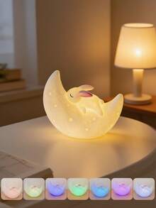 1pc Moon Rabbit Night Light, Modern Creative Rabbit Lamp, Bedroom Bedside Lamp, Decorative Lighting, Decorative Small Table Lamp, Ramadan, Valentine's Day Gift - Multicolor - View 2