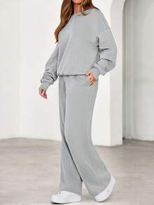 Womens Sweatsuits 2 Piece Set Casual Winter Long Sleeve Hoodie Loose Wide Leg Sweatpants Fall Tracksuit Spring Fall Clothes For Women Valentine Vacation Outfits Women - 灰色 - 查看 3