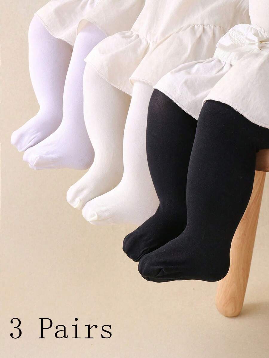 3件套黑色/白色/米色天鹅绒连体衣,柔软连裤袜,适合女婴,可搭配连衣裙,0-36个月新生儿打底裤,四季皆宜,日常穿着和礼物 - 彩色 - 查看 1