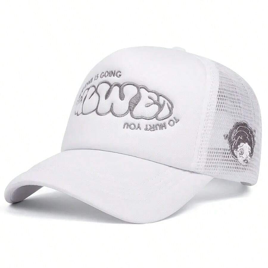 1pc Girls Embroidered Sponge Baseball Cap Outdoor Sun Protection Mesh Hat Suitable For Men Women Spring Autumn Travel Beach Vacation Sun Hat Trucker Hat - Multicolor - View 1