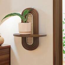 1pc Floating Shelves For Wall, Boho Rattan Shelf, Unique Small Decorative Shelf Wall-Mounted, Nature Wood Shelves For Living Room, Bedroom, Nursey Room - 棕色 - 查看 6