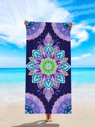 1pc Bohemian Beach Towel, Geometric & Floral Print Super Soft Quick Dry Anti-Sand Beach Towel, Suitable For Travel, Swimming Pool, Diving, Surfing, Yoga, Camping, Beach, Summer Vacation Essential, Multipurpose For Beach, Bathroom Decor, Available In Multiple Colors