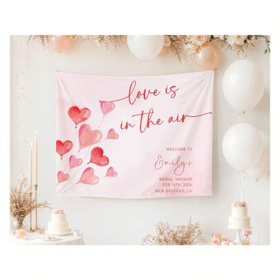 1pc Personalized Love Is In The Air Bridal Shower Welcome Party Tapestry, Custom Valentines Day Bridal Party Banner, Valentines Night Sign, Valentine's Backdrop, Valentine's Day Decor, Pink Red Bachelorette Wall Hanging Tapestry