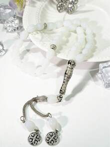 33pcs Silver Double Tassel Glass Beaded Rosary, Handmade Glass Beads - Multicolor - View 3