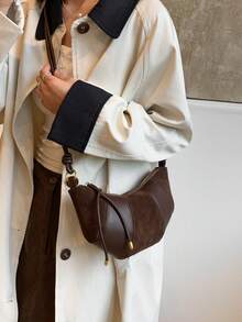 High-End Ox Horn Chic Small Bag Suede Crossbody Bag New Fashionable Versatile Shoulder/Underarm Dumpling Bag, Suede Purse , New Year - 棕色 - 查看 1