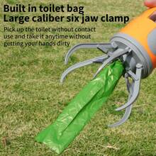 Pet Waste Picker, Outdoor Dog Cat Pooper Scooper With 6-Claw Poop Scoop, Built-In Trash Can - Orange - View 3