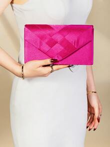 Tas Clutch Malam Berhiaskan Satin Modis, Tas Selempang Model Amplop - Hot Pink - View 5