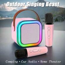 Mini Karaoke Machine For Kids, Colorful LED Portable Bluetooth Singing Speaker With 2 Mics, Christmas Birthday Gifts For Girls Boys - Violet Purple - View 3