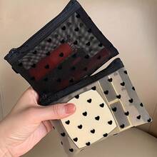 1 Heart-Shaped Transparent Storage Bag| Beige And Black, Foldable, Suitable For Lipstick And Small Items - trắng - Xem 2