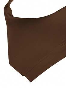 Sujetador deportivo de color sólido para mujer, top de fitness informal, cómodo y transpirable, adecuado para yoga, gimnasio, correr y ropa deportiva femenina durante todo el año. - Marrón - Ver 7