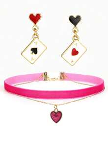 3pcs Women Fashion Asymmetric Heart & Playing Card Pendant Necklace Choker Set - Multicolor - View 21