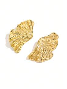 一对独特简约的银杏叶设计耳环，百搭日常佩戴，适合女性 - 金色 - 查看 2