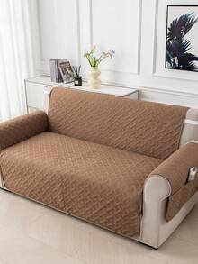 1 pieza Funda de sofá, fácil de limpiar, protector de sofá amigable con las mascotas, diseño acolchado de diamante, se ajusta a 1/2/3 plazas, transpirable para todas las estaciones, funda moderna de sofá con bolsillos laterales - Caqui - Ver 5