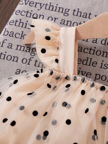 2件套女婴杏色波点网纱吊带连体衣带帽，春夏款 - 杏色 - 查看 4