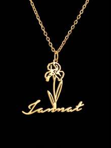 12 Birthday Flowers, Birthday Necklace, Personalized Customized Flowers+Name, 18k Gold Stainless Steel Customized Jewelry Necklace, Comes With Exquisite Gift Box, Used As Birthday Gift Box, Valentine's Day Gift, Commemorative Item. - Gold - View 16