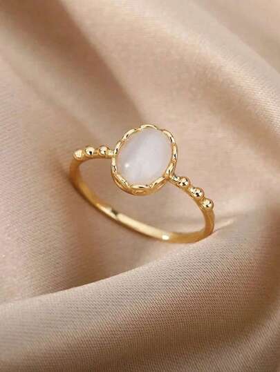 1pc Minimalist Copper Cat Eye Stone Ring For Women Unique Design Closed Ring Finger Jewelry Gift TCFC