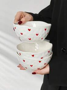1pc/2pcs/4pcs Korean Ins-Style Handpainted Small Heart Love Ceramic Bowl, Cute Pattern Bowl, Daily Dessert Bowl, Ice Cream Bowl, Fruit Salad Bowl, Household Rice Bowl - Multicolor - View 13