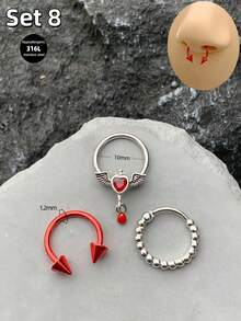Bộ 3 chiếc khuyên mũi Gothic 16G hình đầu lâu, khuyên mũi hình dơi, khuyên mũi hình trái tim, khuyên môi bằng thép không gỉ, khuyên mũi hình trái tim màu đỏ đen, khuyên mũi hình móng ngựa, khuyên mũi hình bàn cờ đen trắng, khuyên mũi dạng vòng có khớp nối, khuyên tai sụn, khuyên tai vành tai, khuyên tai sụn tai, khuyên mũi dạng vòng, khuyên mũi dạng dây chuyền cho nam nữ, quà tặng 10mm, trang sức dự tiệc, hẹn hò, Giáng sinh, Halloween, đeo hàng ngày. - màu đen - Xem 10