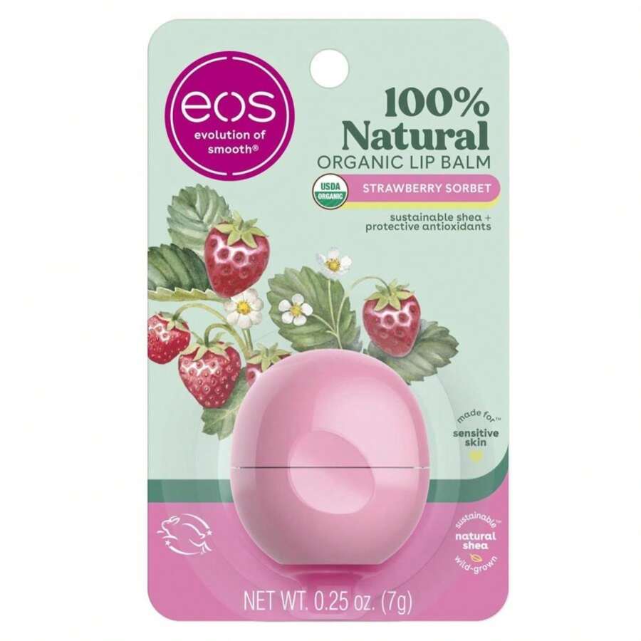 Eos 100% Natural &Amp; Organic Lip Balm- Strawberry Sorbet, All-Day Moisture, Dermatologist Recommended For Sensitive Skin, Lip Care Products,0.25oz - ColorD - 查看 1