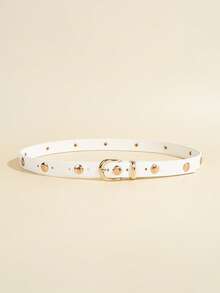 1条女士休闲复古腰带，波西米亚风腰带，女士腰带，西部风腰带，女士腰带，Y2K街头朋克极简金色铆钉白色腰带，适合派对、音乐节、日常通勤、节日礼物 - 白色 - 查看 3