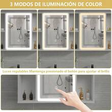 FURRIFIC Espejo para Baño con Luz Led, Espejo de Pared Regulable y con 3 Temperaturas de Color, Gabinete para Baño,Botiquin Baño con Espejo, Armario de Almacenamiento (Blanco) - Tipo de Enchufe A USA (110-127V) - Ver 6