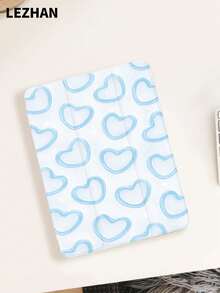 1pc Blue Heart Design Flat Tablet Protective Case With Pencil Slot, Shockproof, Tri-Fold Tablet Stand Protective Shell, Compatible With IPad 10.2", IPad Pro 11" 2021/2020/10th Gen, IPad (A16) 11" 11th Gen 2025, IPad 8th/9th/10th Gen, Galaxy Tab A8 10.5" 2022, Matepad 10.4"/Tab, Romantic Gift - Multicolor - View 1