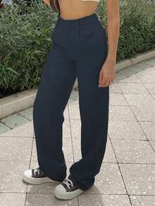 MYOURSA Solid Front Pleated Straight Leg Tailored Pants Spring - Iron Gray - View 3