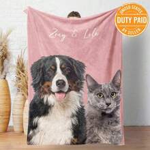 Customized Pet Photo Blanket, Personalized Dog Portrait Blanket, Pet Memorial Gift, Cat Photo Blanket ,Household Essentials, Birthday Gift - Multicolor - View 3