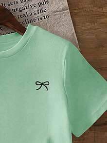 Camiseta de manga corta con estampado de lazo, corte holgado, primavera/verano - verde menta - Ver 5
