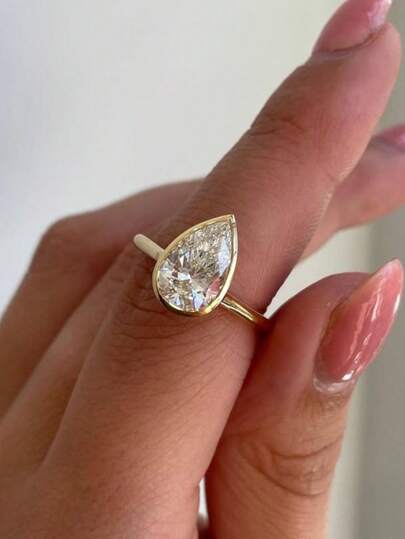 1 pièce Bague goutte en zircone cubique en argent sterling S925, exquise et unique, convient comme cadeau de bijoux pour les femmes pour assister à des bals, des réunions et des fêtes