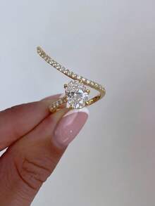 1枚S925纯银蛋形弧形钻石戒指，女士戒指，精致独特，适合舞会、聚会和派对，精美女士珠宝礼品 - 蛋形弧線 - 查看 2