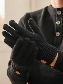 1 Pair Fashion Letter Embroidered Gloves, Knitted Thicken Gloves For Men And Women, Suitable For Daily Use, Touchscreen, Sports, Cycling, Students, Keeping Warm In Autumn/Winter, Comfortable, Soft, Minimalist Design, Great Gift For Friends And Family