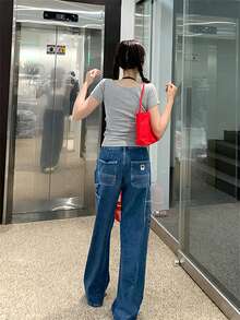 Women's Hollow Out Bow Tie Short Sleeve T-Shirt, Sexy Slim Fit Summer Top - Grey - View 5