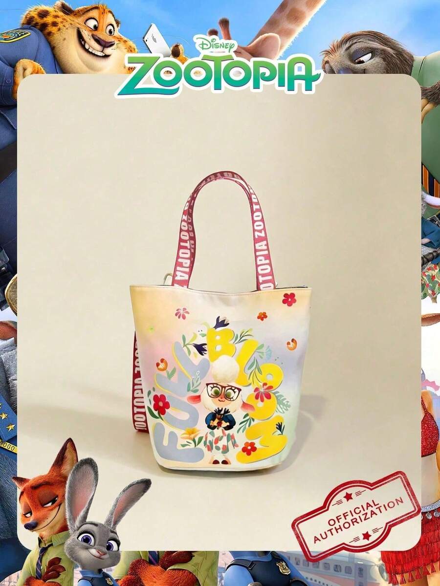 Disney 1个官方授权的疯狂动物城领头羊图案午餐包，时尚手提包，休闲多功能单肩包，轻便可调节肩带，斜挎包，适合女士/女孩/青少年/学生日常/外出/购物/外出午餐盒/野餐包，便携大容量，是学校假期必备夏季用品。 - 彩色 - 查看 1