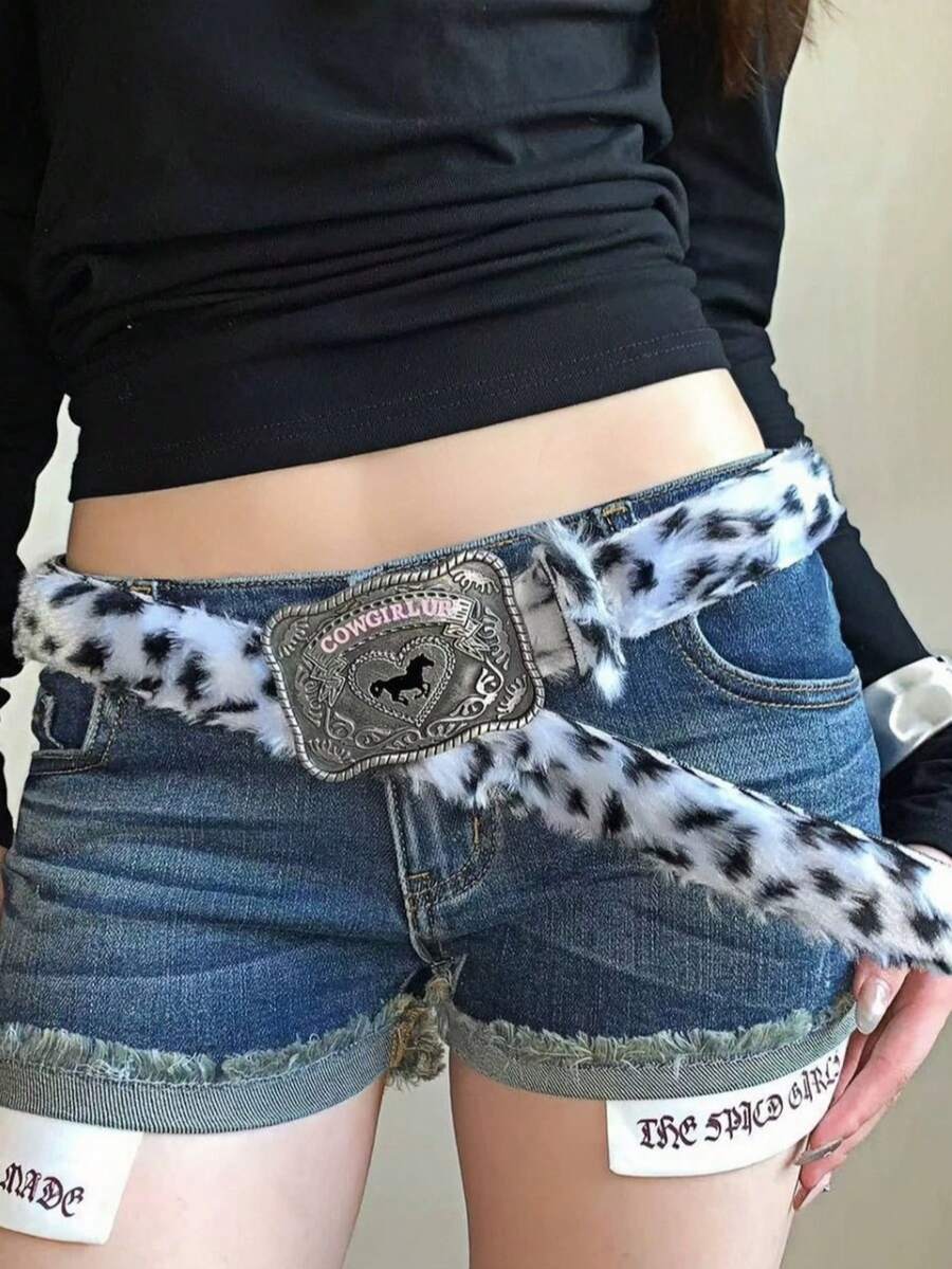 Y2K千禧年辣妹毛绒豹纹腰带，小众复古涩谷亚文化腰带，百搭个性配饰 - 彩色 - 查看 1