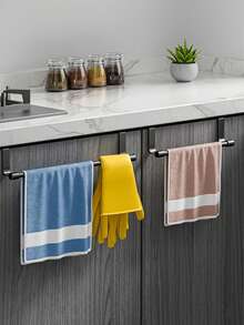1pc Kitchen Cabinet Door Towel Rack, Dishcloth Holder, Bathroom Towel Bar, Wall Mounted Storage Rack - Black - View 2
