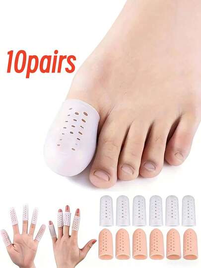 QKC 10pairs Soft Silicone Finger Protectors Gel Tube, Soft And Breathable, Toe Protectors, Callus Pain Relief Toe Sleeves, Foot Care Tools